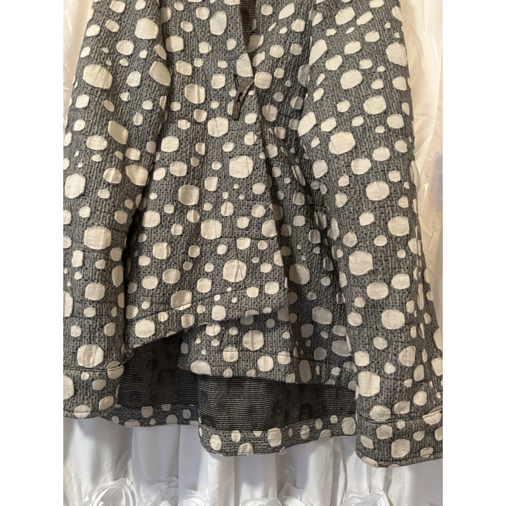FOCUS Sz M Gray Wheat Funky Polka-Dot‎ Art-to-Wear Hi-Low Jacket Woven - Picture 7 of 7